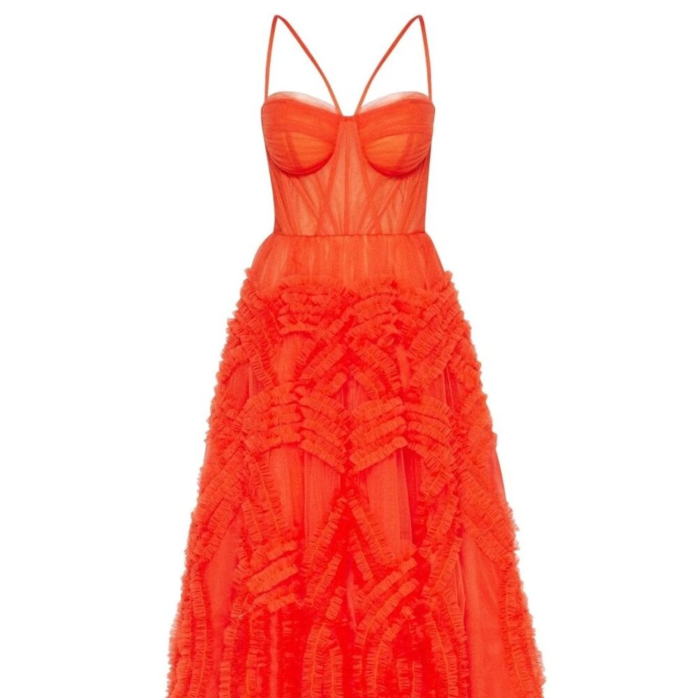 Tangerine Tulle Ornament Maxi Dress Medium